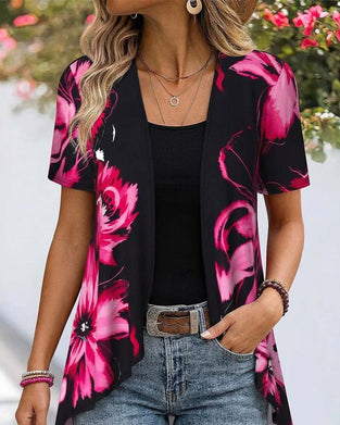 Bluse Svart Base Rose Rød Blomstret