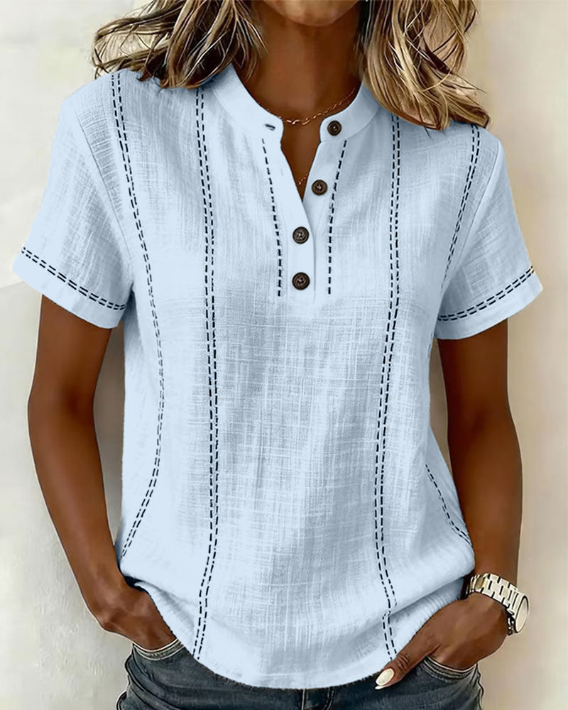 T-Skjorte Mote Uformell Knapp V-Hals