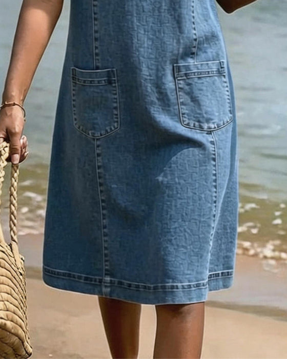 Kjole Denim Petite V-Utringning Ermeløs