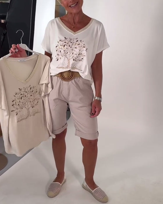 T-Skjorte V-Hals Trykt Allsidig