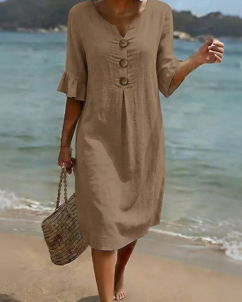 Kjole Knepp Rynkete Erm 100% Bomull