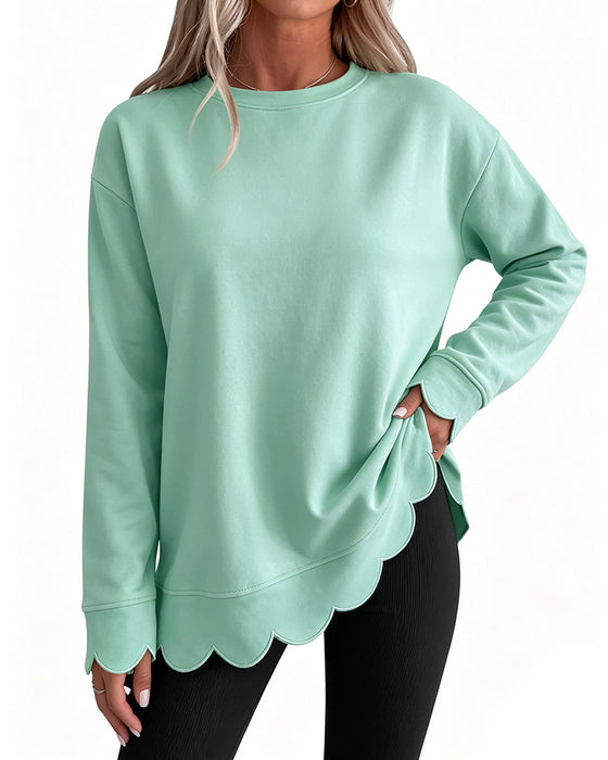Sweatshirt Scallop Trim Avslappnet