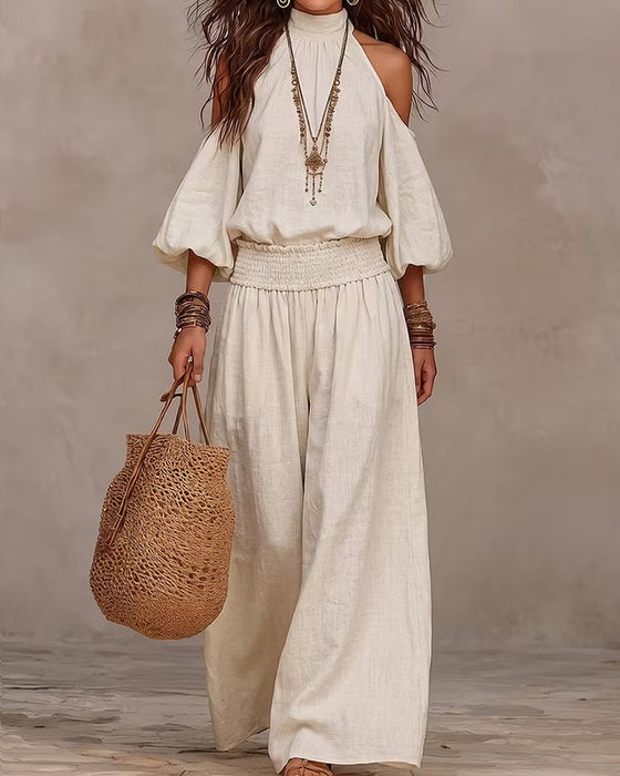 Sett Off-Shoulder Langermet Rynket Bukser