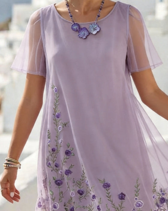 Kjole Rund Hals Kortermet Mesh