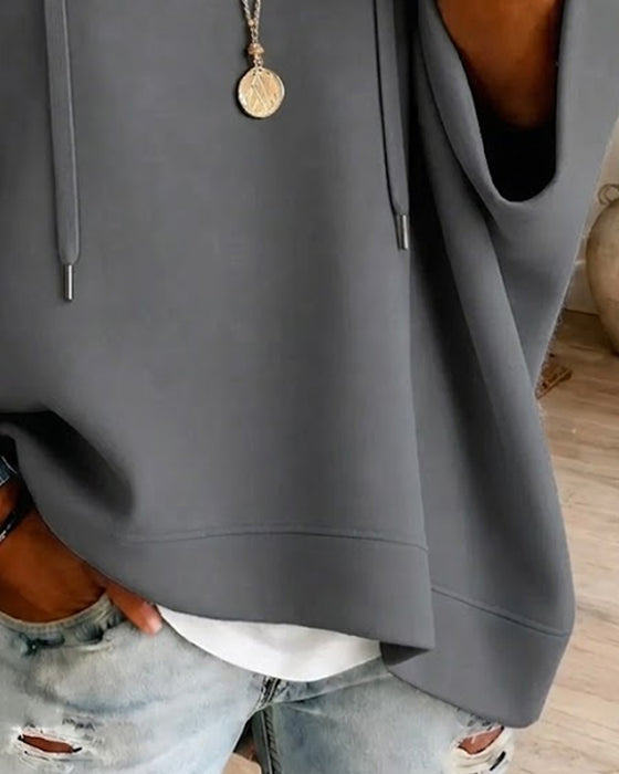 Sweatshirt Med Snøring Og Trekvartlange Ermer Og Hetter