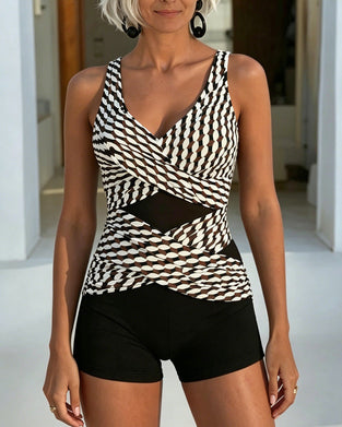 Tankini Geometrisk Trykk Kryss Design