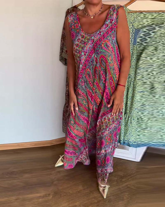 Kjole Ermløs Løs Kasjmir Print