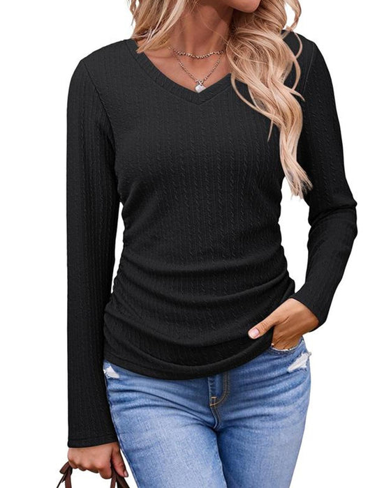 Bluse V-Hals Slim Fit Teksturert