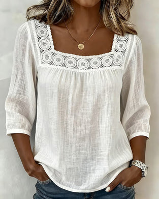 Bluse Firkantet Hals Blonde Lappeteppe