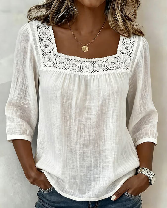 Bluse Firkantet Hals Blonde Lappeteppe