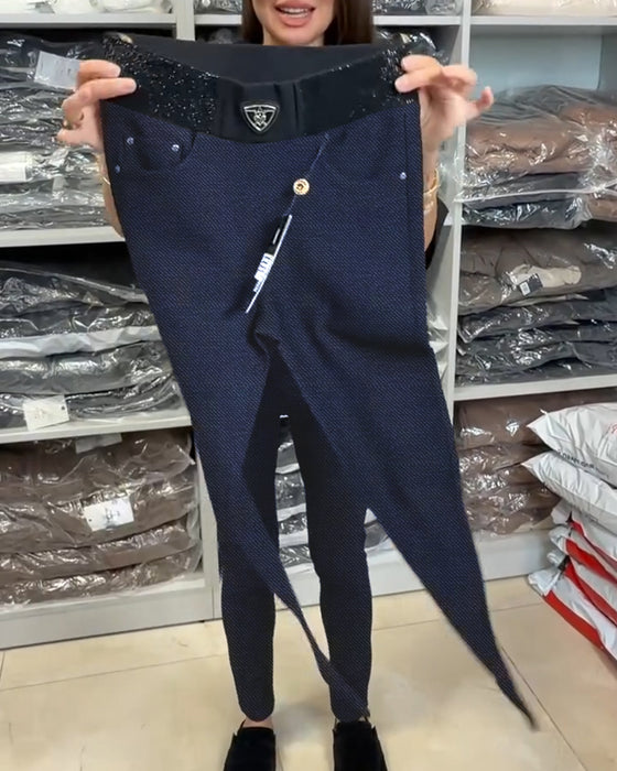 Stilfulle Bukser I Ensfarget Stretch