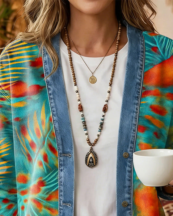 Kåpe Bohemsk Denim Patchwork Blomstret