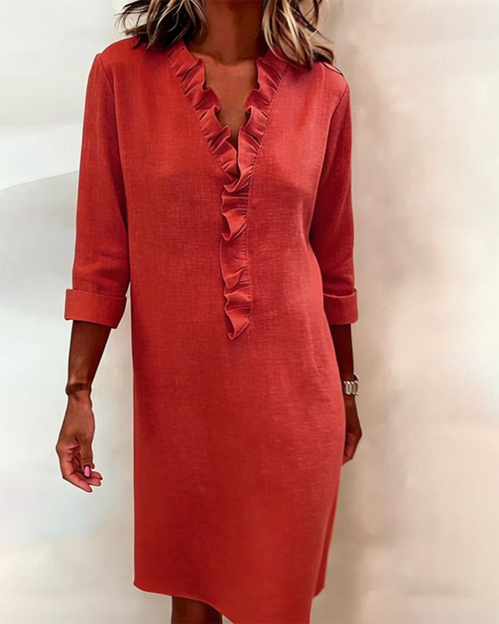 Kjole Rysjet V-Hals Ensfarget