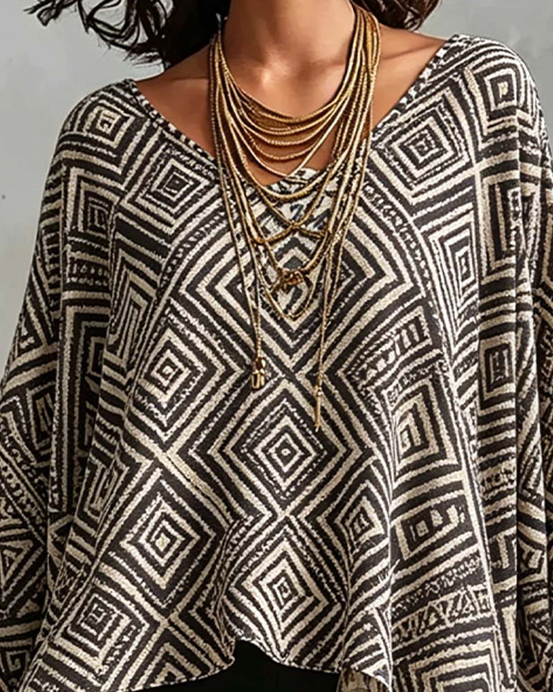 Bluse Diamant Mønster Uregelmessig Casual