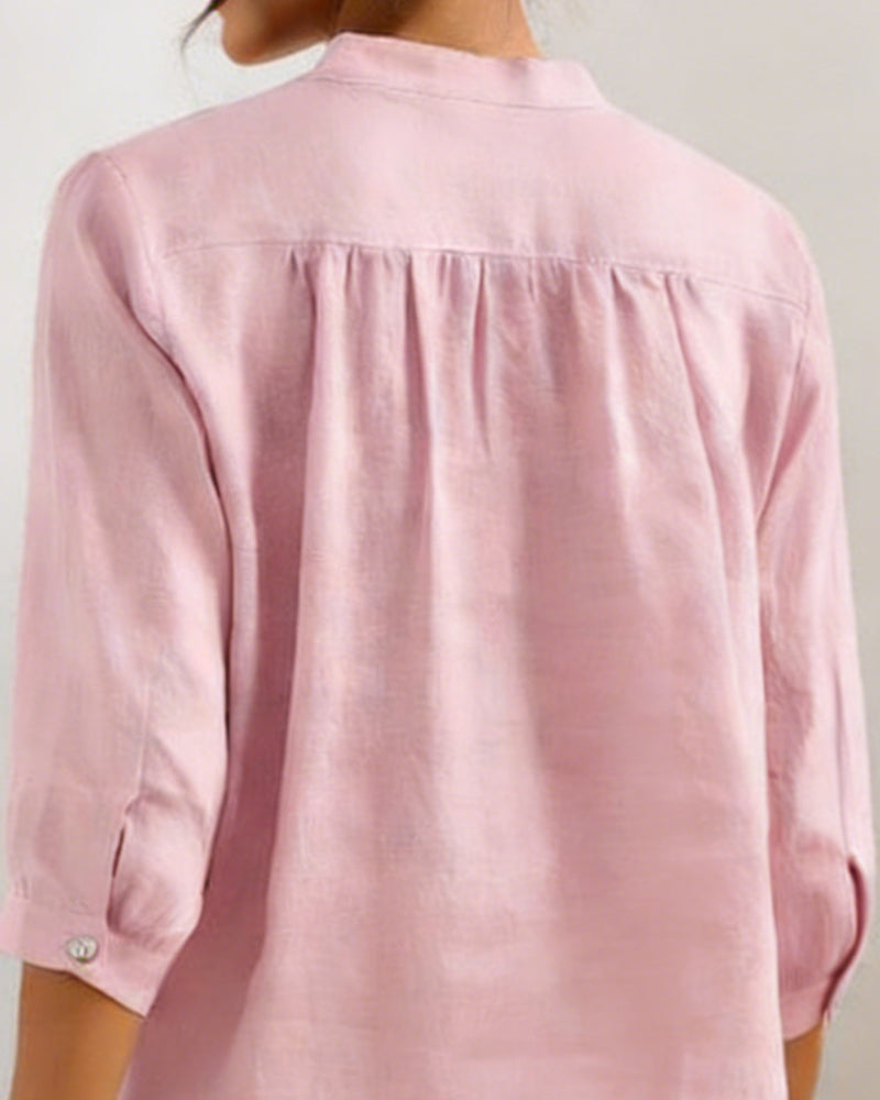 Bluse Uformell Bomull Ensfarget V-hals