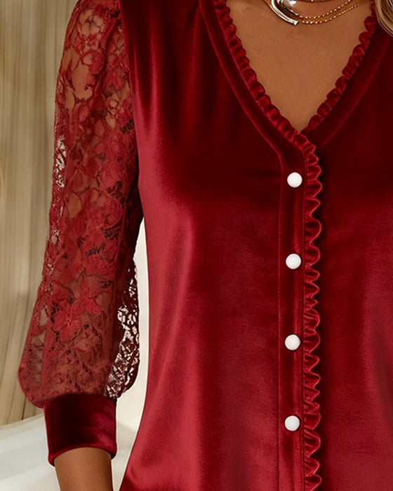 Helfarget Topp I Fløyel Med Lappetæktsdetaljer