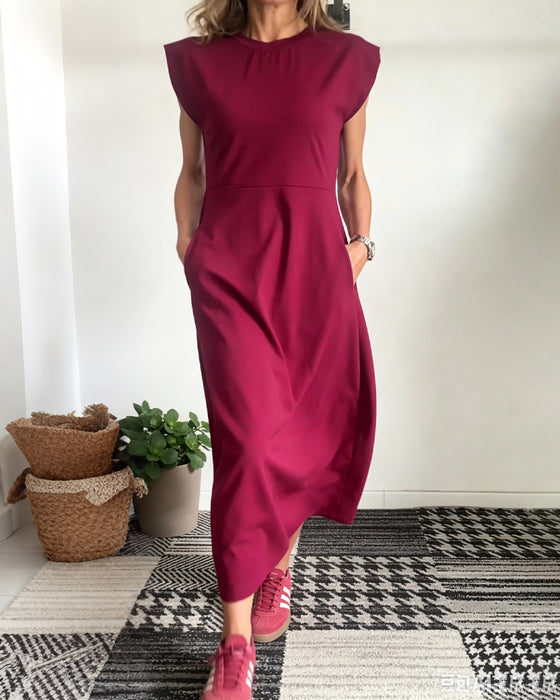 Kjole Rundhalset Lomme Solid