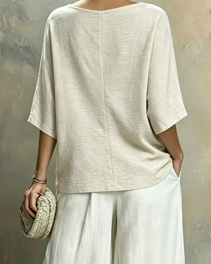 Bluse V-Hals Flaggermus Erm