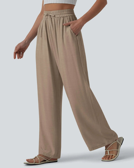 Bukser Elastisk Midje Bred Ben Knyte Casual
