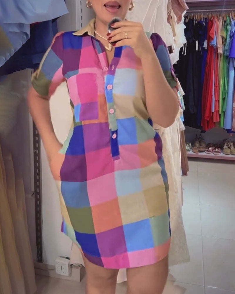 Kjole Ruter Figurnær Kort Erme