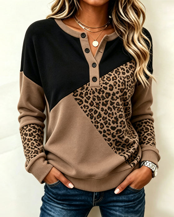 Genser Kontrast Knappet Leopard Trykk
