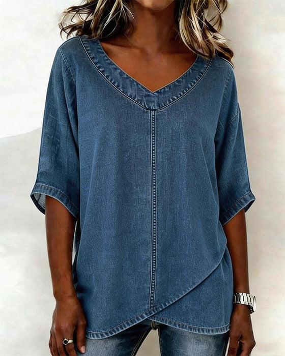 Topp V-Hals Uformell Denim