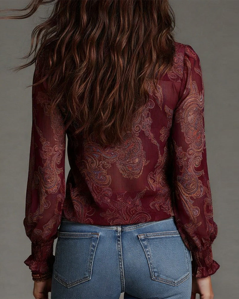 Bluse Halvglidelås Rysje Retro