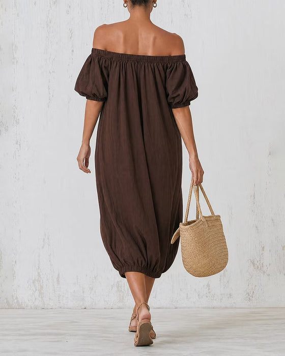 Kjole Off-Shoulder Boble Erme Lomme