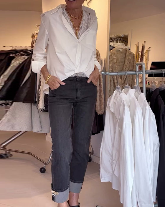 Skjorte Og Blonder Inner Sett Jakkeslag Ensfarget Langermet