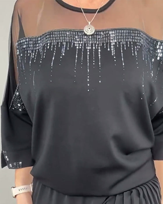 Bluse Mesh Spleising Løs