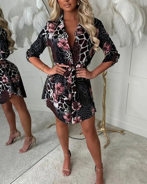 Skjortekjole Leopard Blomstertrykk