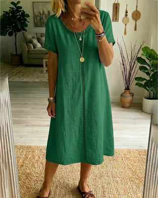 Kjole Hullet Panelt Rett Bomull Og Lin