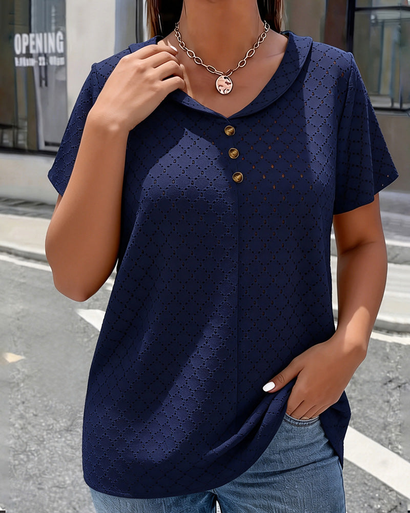 Bluse Utskjæring Peter Pan-Krage Kortsermet