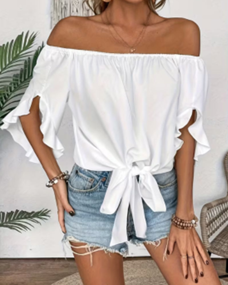 Bluse Off-Shoulder Sløyfe Skjorteerm