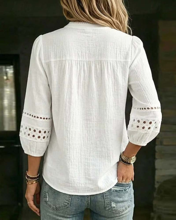 Bluse Mandarin Krave Hollow Out