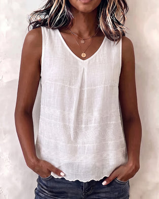 Ensfarget V-Hals Plissert Singlet