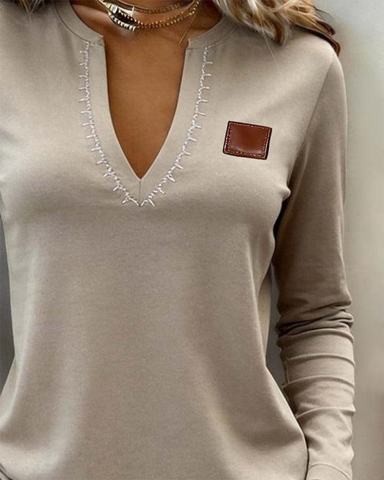 Topp V-Hals Ensfarget Stilfull Casual