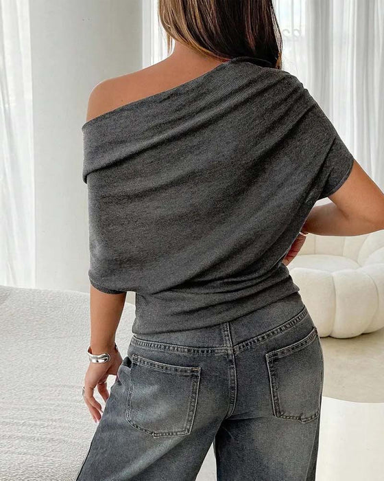 Bluse Flagermuserme Off-Shoulder Ensfarget