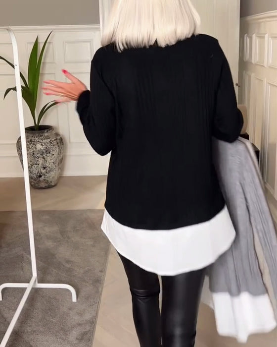 Uformelt jakkeslag i todelt topp med patchwork og lange ermer