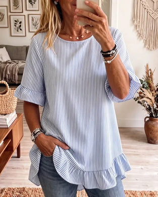 T-Skjorter Stripe Rundhals Rynking