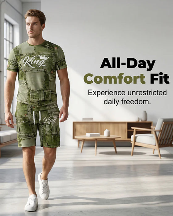Herresett Med Rundhalset Monogram-T-Skjorte Og Snørestroppshorts