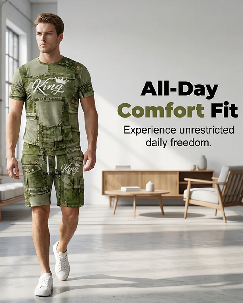 Herresett Med Rundhalset Monogram-T-Skjorte Og Snørestroppshorts