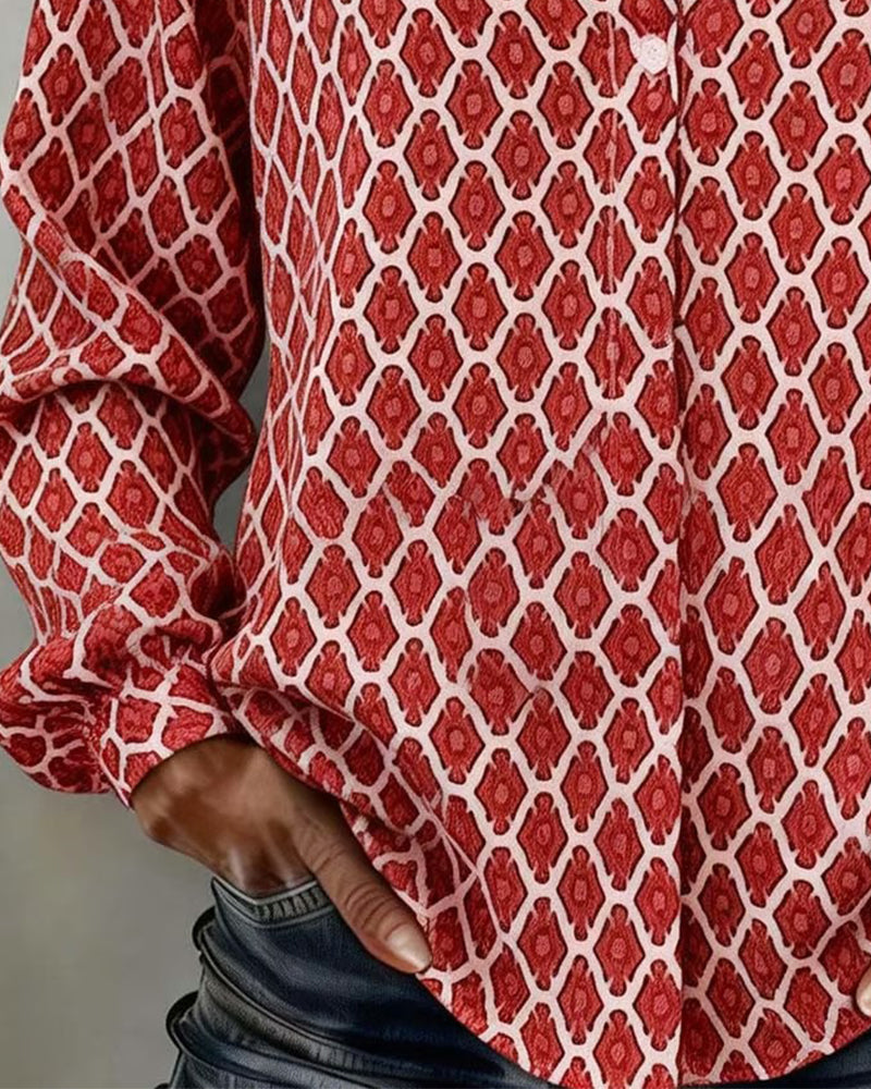 Skjorte V-Hals Diamantmønster Trykt