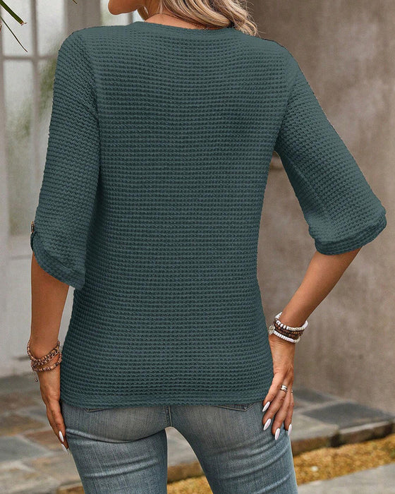 Topp Vaffelmønster Ensfarget Rund Hals