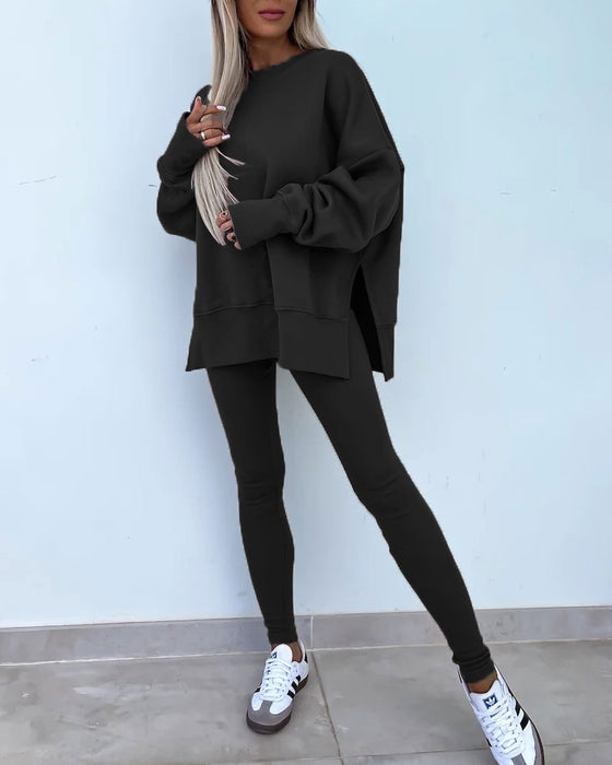 Sett Slim Bukse Løs Sweatshirt