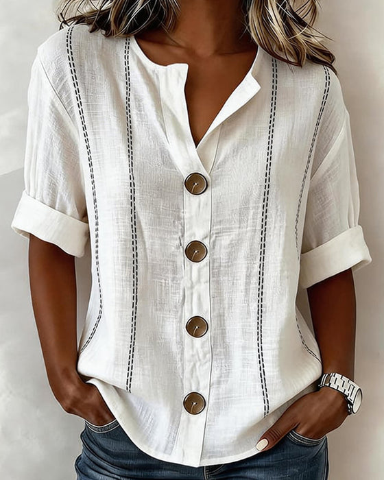 Bluse kort erme knapping
