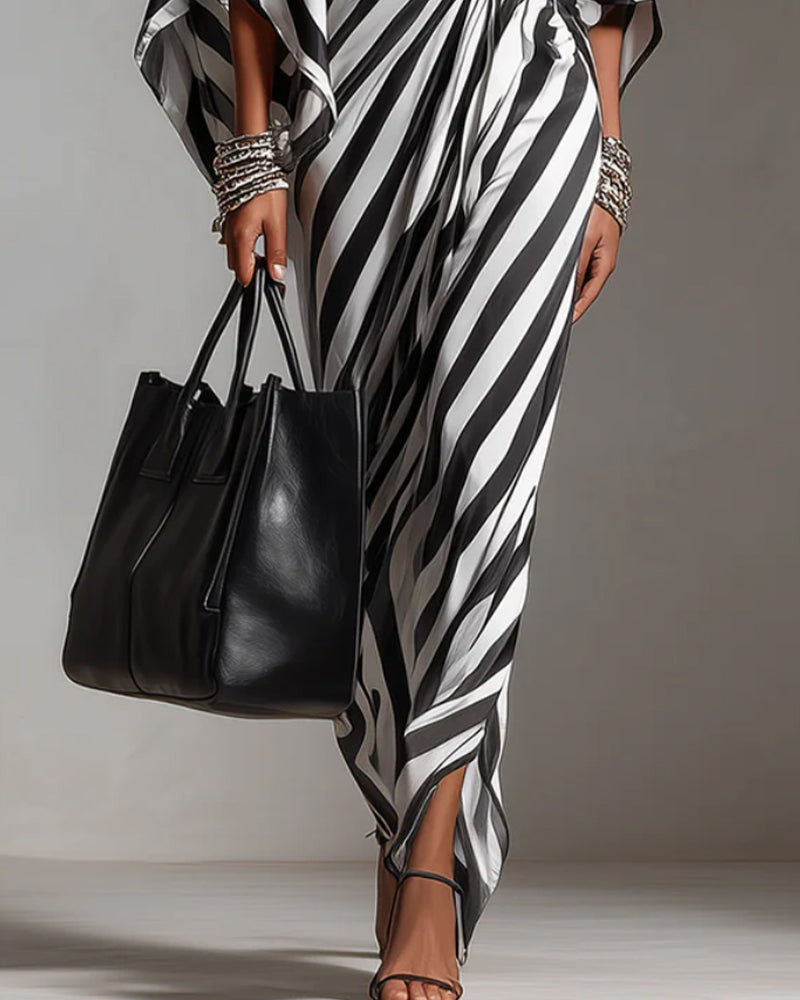Kjole Off-shoulder Flaggermuserme Stripe Lang