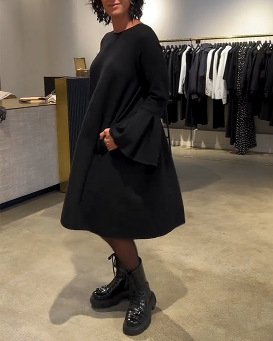 Kjole Ensfarget Flare Erm Rysjet