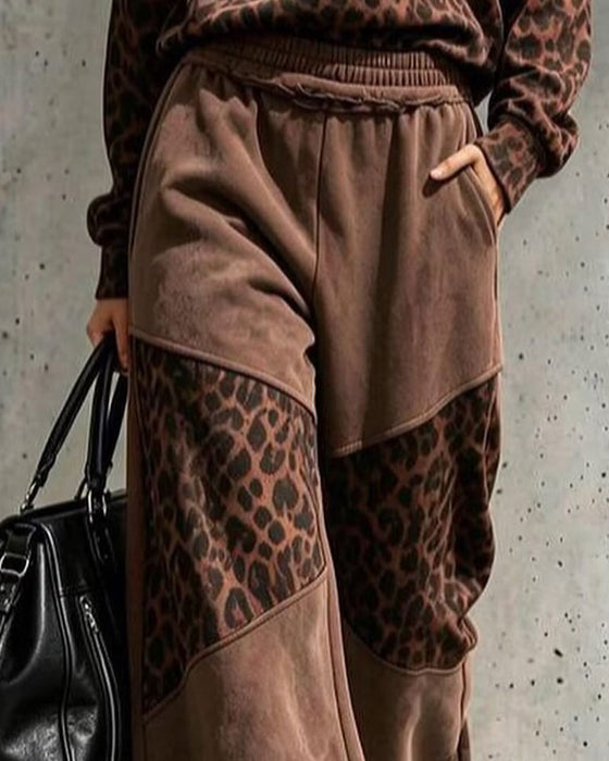 Sett Leopardmønster Lappverk Sweatshirt
