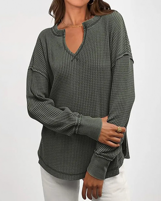 Topp Vaffel Henley Lang Erme